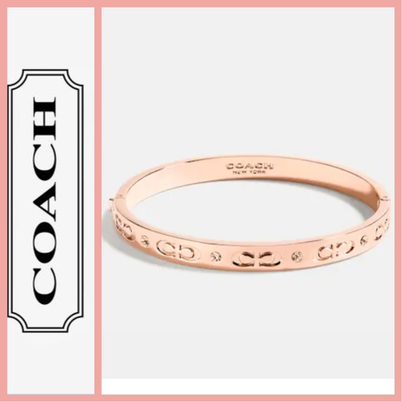 💖NWT COACH SIGNATURE HINGED BANGLE IN ROSE GOLD PLATING - Picture 3 of 13